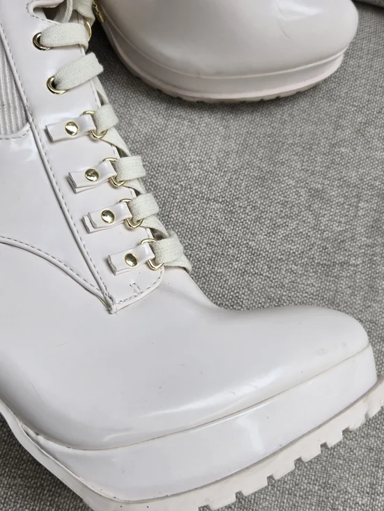 Shoe Dazzle Women's Ayah Lace-Up High Heel Ankle Boots - Cream - Picture 4 of 12